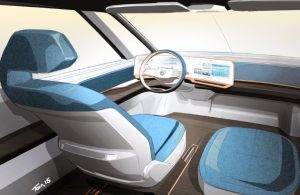 Volkswagen BUDD-e Concept sketch of the extremely modern concept dashboard