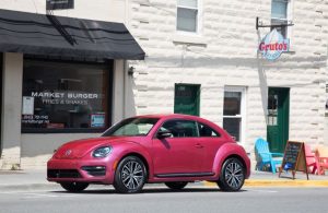 Special Limited Edition 2017 Volkswagen Pink Beetle in the city