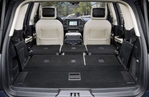 rear cargo space of 2019 ford expedition with third and second row seats folded down