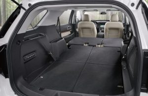 rear cargo space of 2019 ford explorer with third and second-row seats folded down