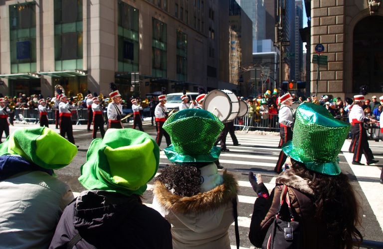 People watching a St. Patrick's Day parade