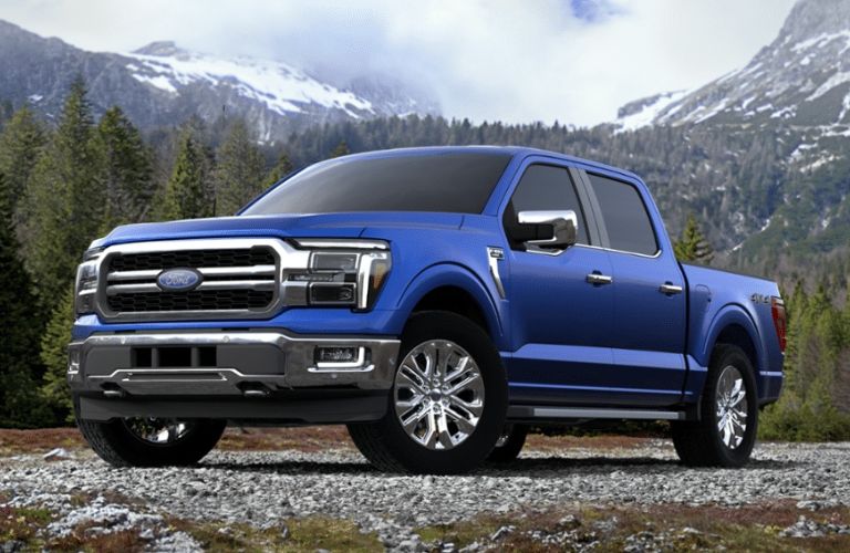Atlas Blue Metallic 2024 Ford F-150 in the Mountains