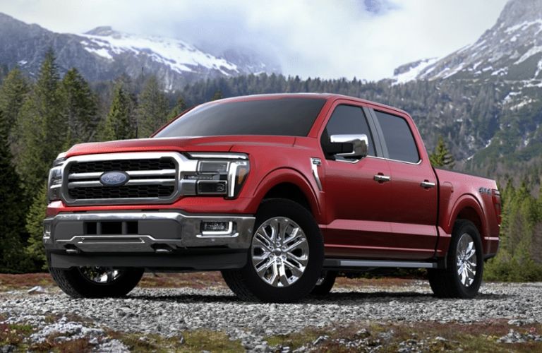 Rapid Red Metallic 2024 Ford F-150 in the Mountains