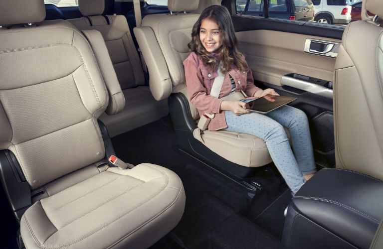 Young Girl in Second-Row Captain;s Chairs of 2024 Ford Explorer