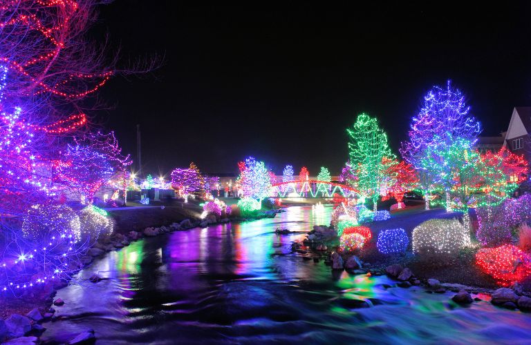 Colorful Christmas in a Park with a Creek
