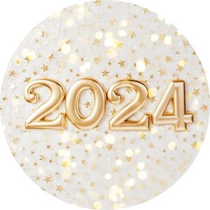 Gold 2024 Text on White Background with Gold Stars