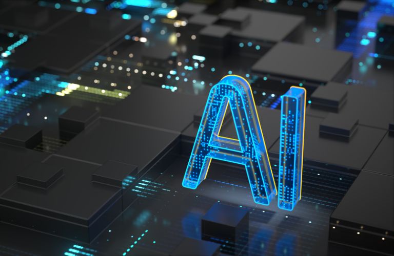 AI Computer Graphic with Circuit Board Background