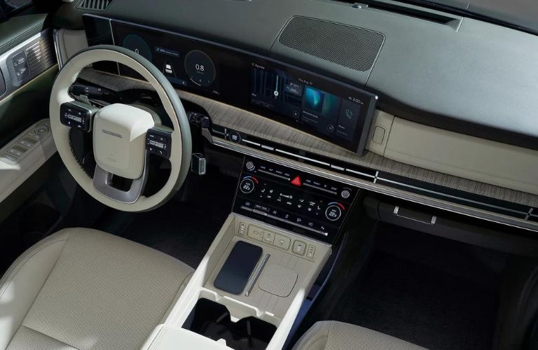 Overhead View of 2024 Hyundai Santa Fe Steering Wheel and Dashboard